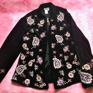 Coldwater Creek Black paisley embroidered jacket - Size S  Boho Vintage